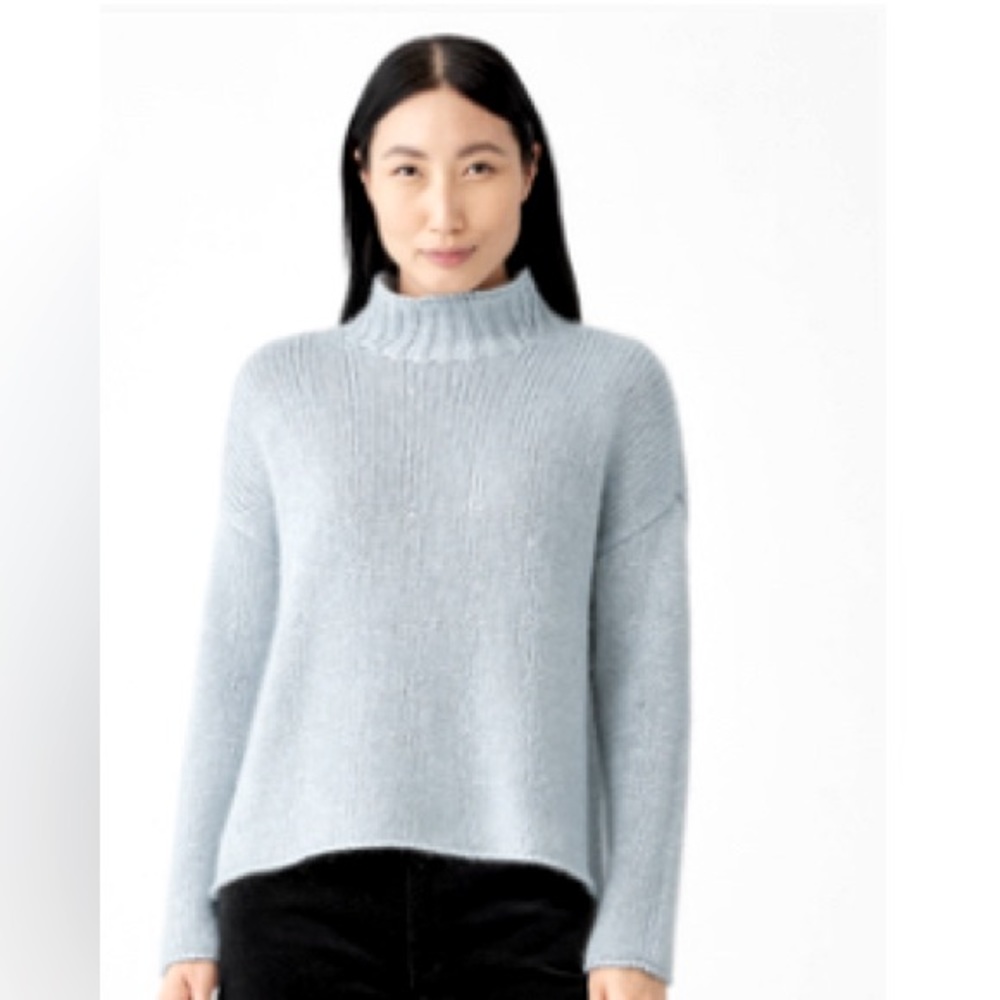 Eileen Fisher “geyser” blue silk cashmere cloud box top size 3X